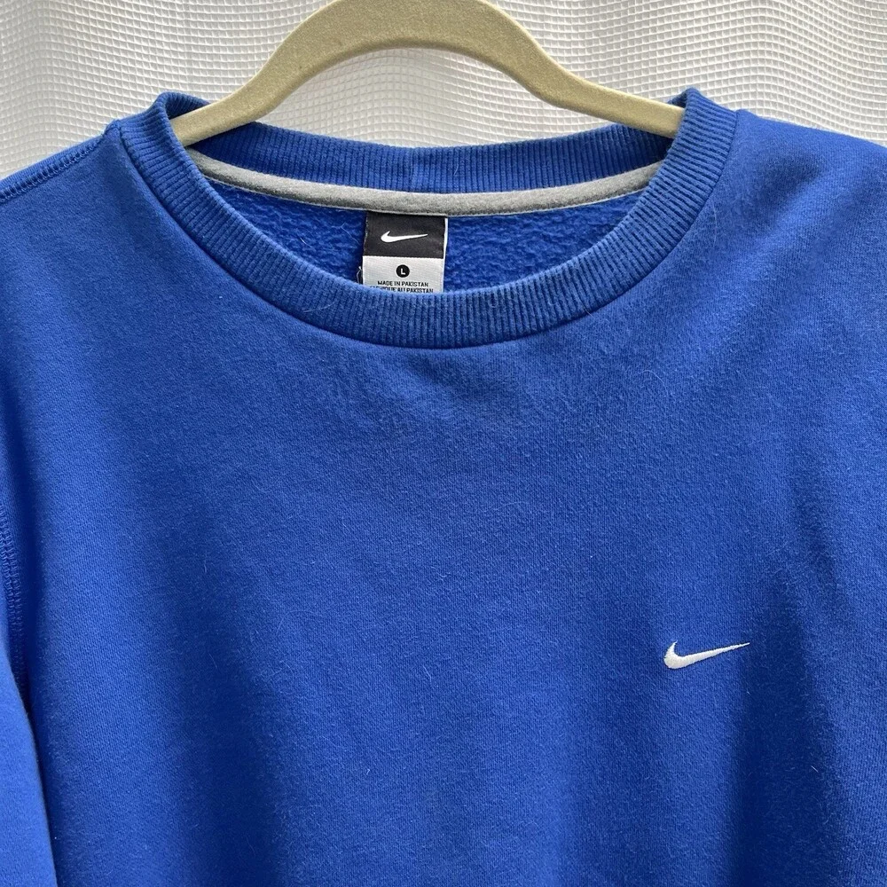 Vtg Nike Embroidered Mini‎ Swoosh Blue Sweatshirt 90’s Large Grunge